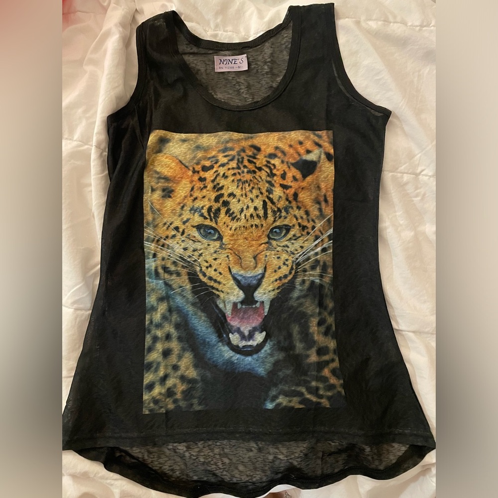 Women’s Black Tank Top with Leopard Print